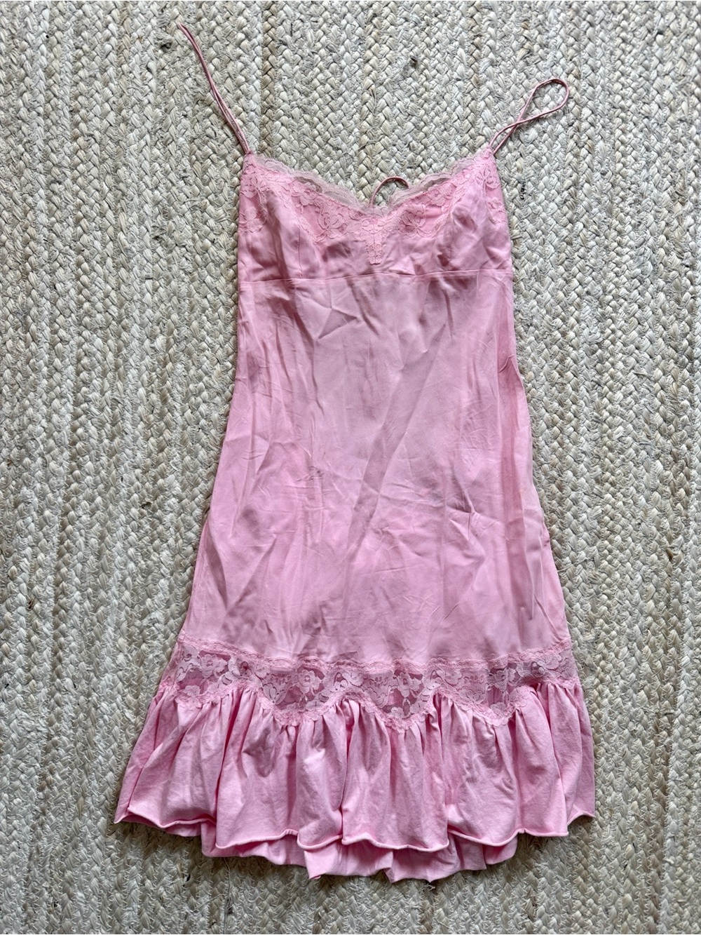 Rare Vintage Victoria's Secret 90s Early 2000s Pink Lace Slip Dress with Bow - Picture 6 of 7